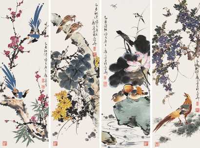 康宁 2005年作 四季鸣禽 四屏